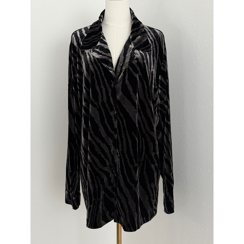 Vintage Black Gray Velvet Zebra Print Top Topper Cover Up Goth Whimsigoth 3X